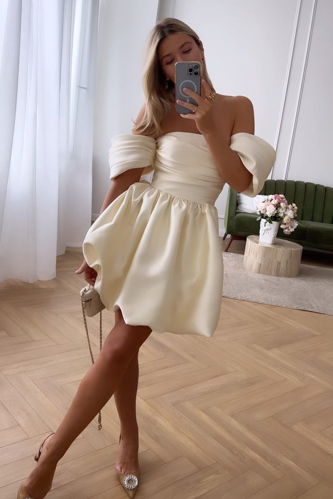 Draped Bodice Puffy Skirt Mini Dress - POST MERIDIEM