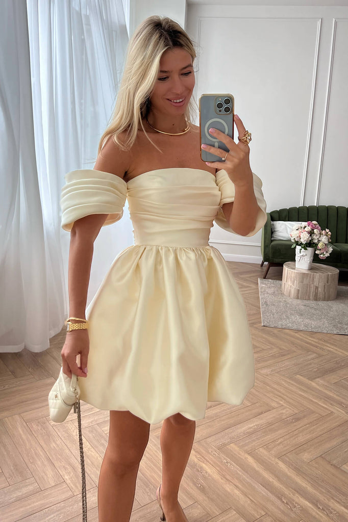 Draped Bodice Puffy Skirt Mini Dress - POST MERIDIEM