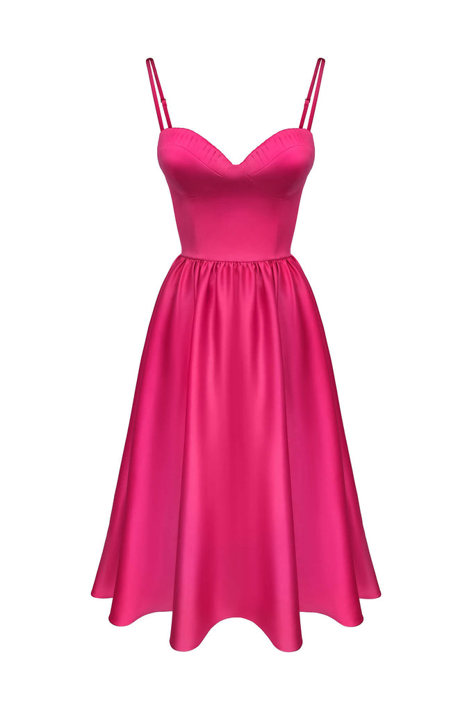 Bustier Pleated Bust Cups Midi Dress - POST MERIDIEM