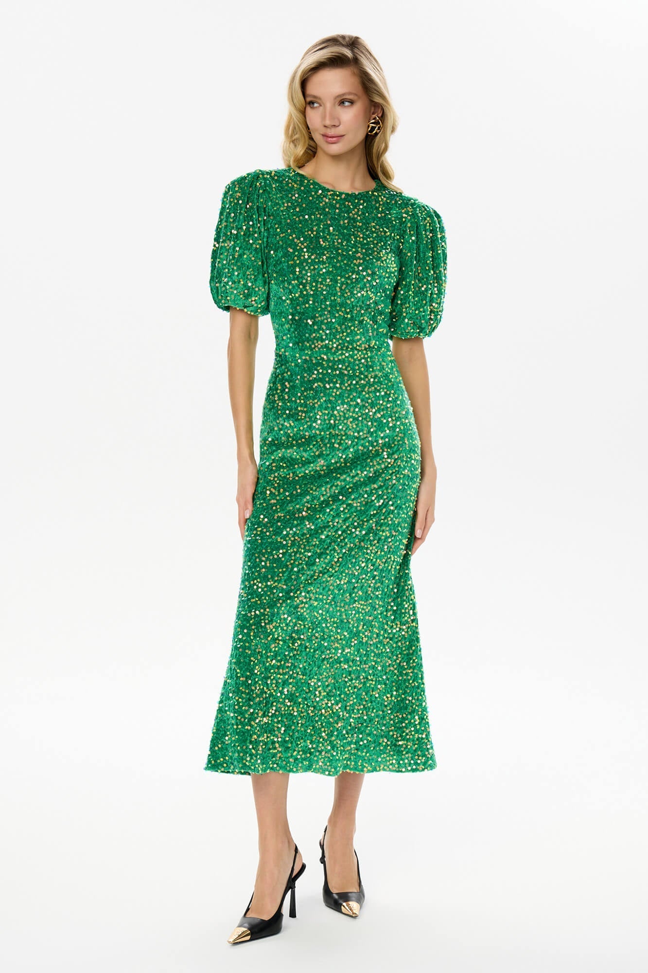green sequin midi dress Decorated Velvet Puff Sleeve – Post Meridiem The Dura Midi Dress Color:Vintage Red Denim Festival 2025 Plus Size Off-the-Shoulder Metallic