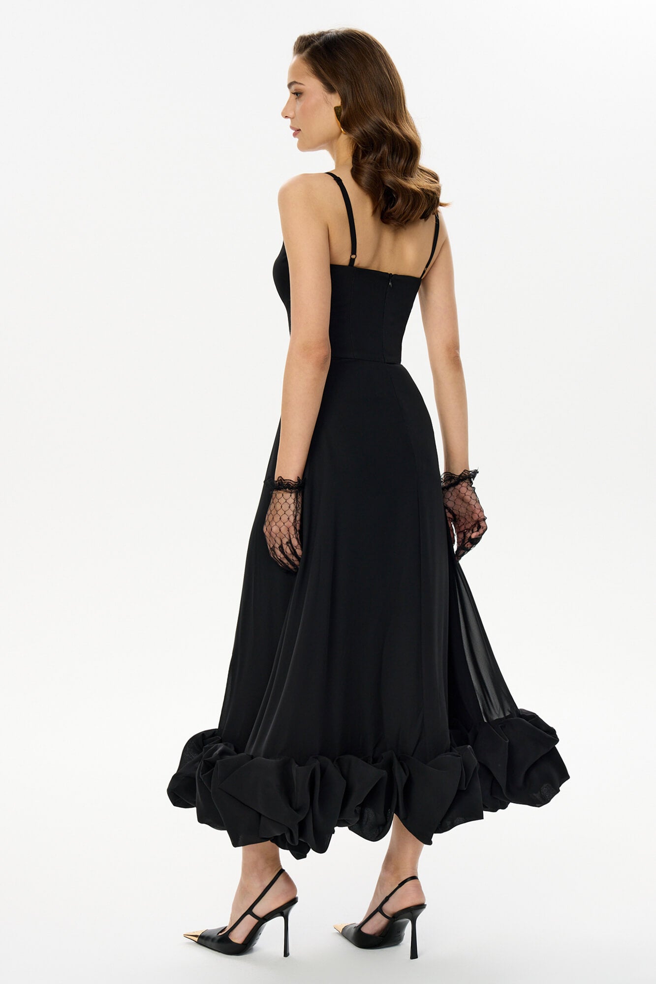 flounce bustier midi dress dupe Maryam Flounce Bustier Midi Dress In Black Night Novas