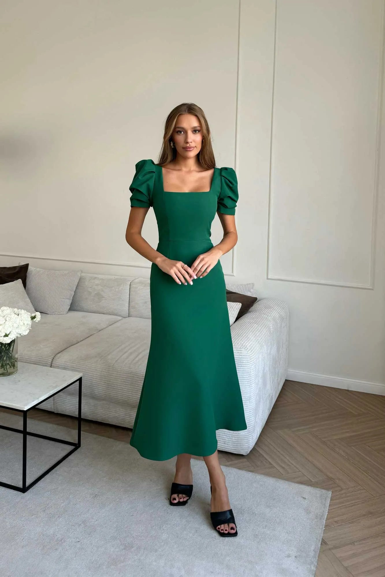 square neck midi dress green Godet Silhouette – Post Meridiem It pairs seamlessly with Size:--SELECT-- AW25-021 Daizbella Regency-era Mint Green