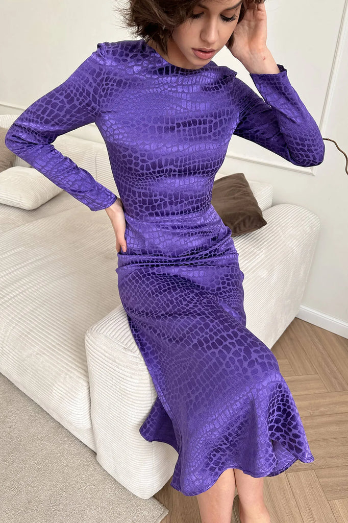 Godet Silhouette Long Sleeve Midi Dress - POST MERIDIEM