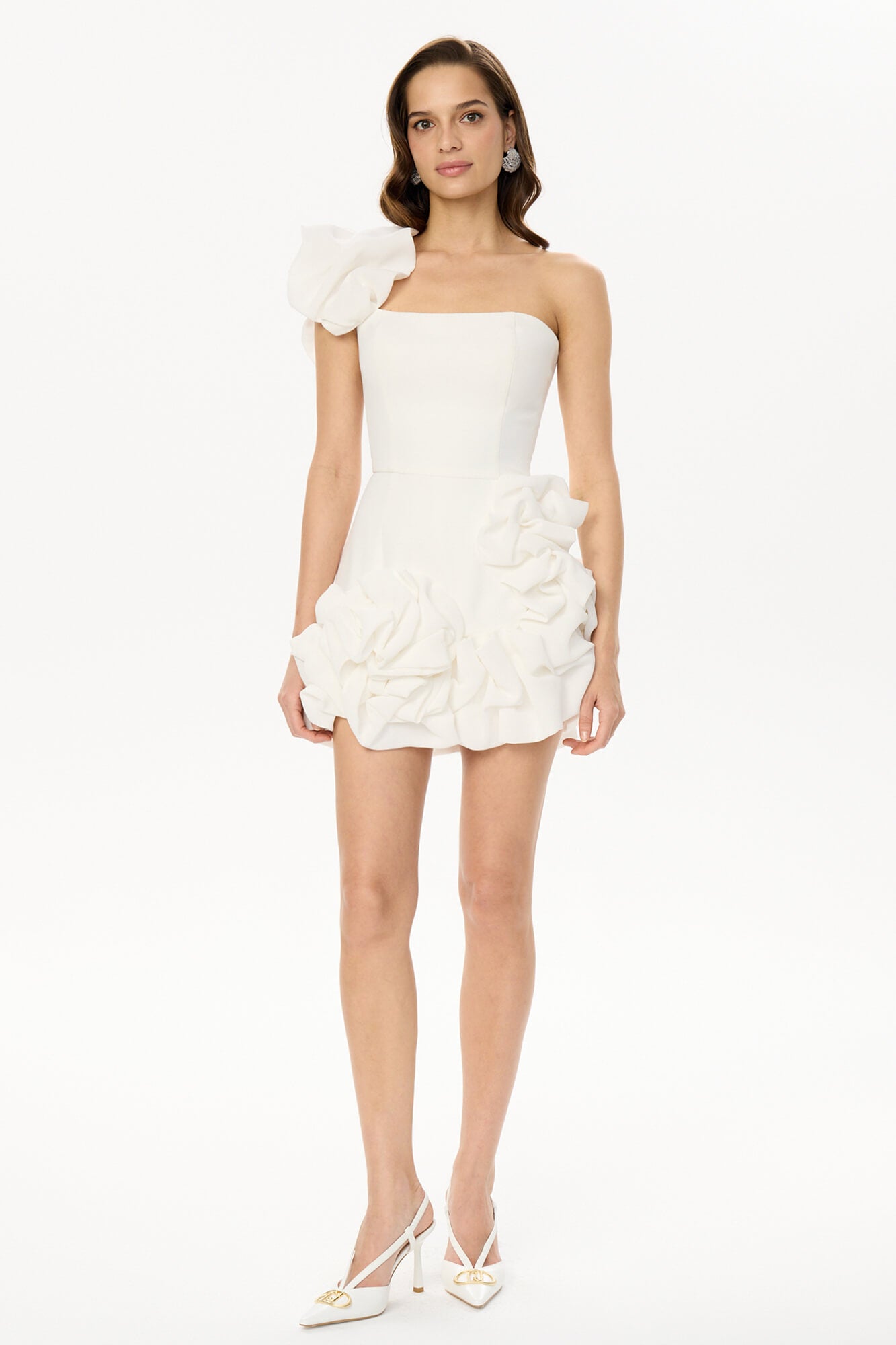 open lace back dress Flounced Bottom One Shoulder Bustier Dress Xs / Milk