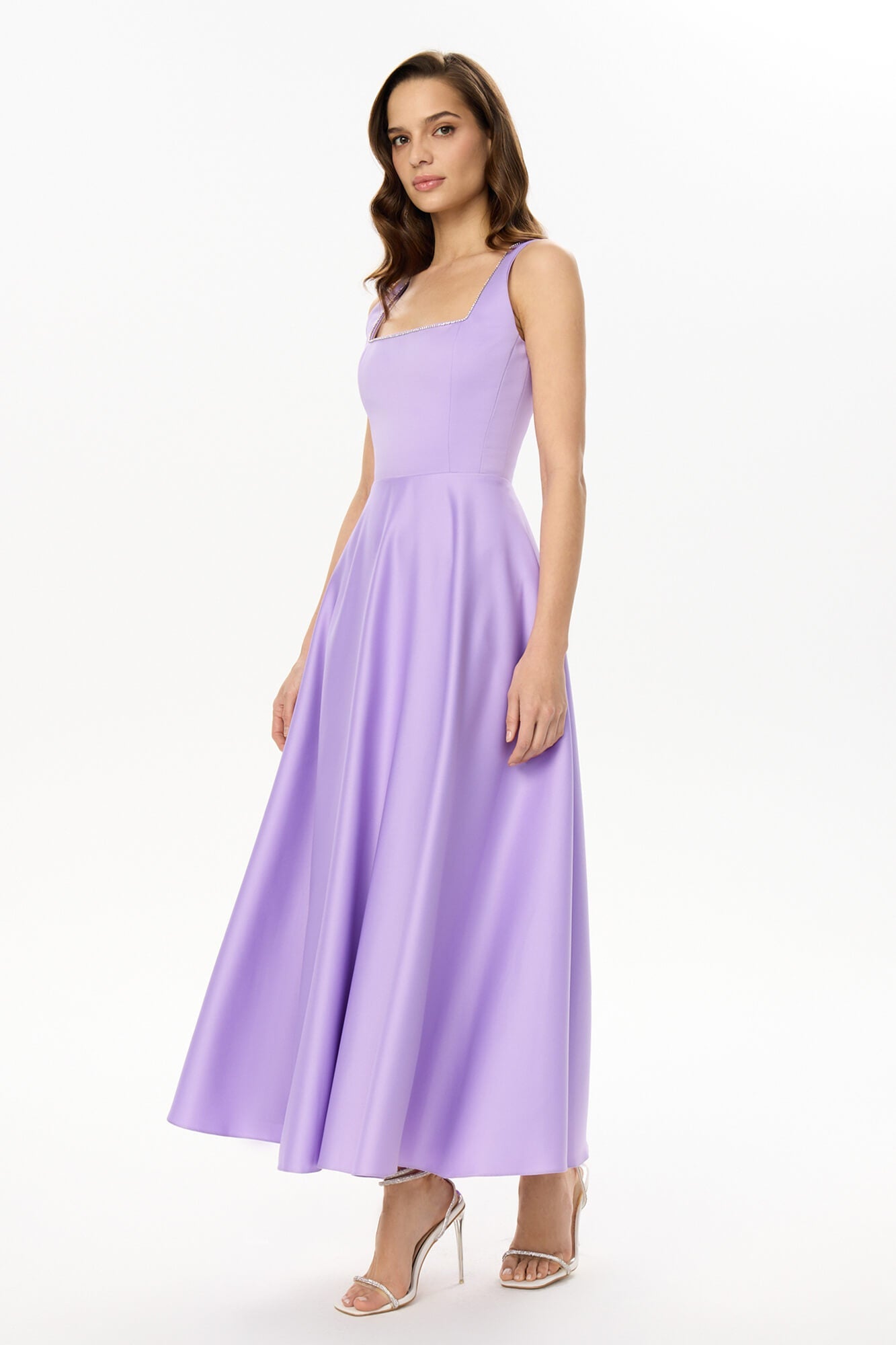 Strap Decorated Bodice Midi Dress Xs / Lavender