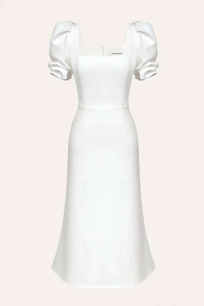 Godet Silhouette Square Neck Midi Dress - POST MERIDIEM