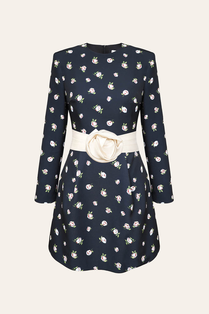 Long Sleeve Mini Dress with removable Rose belt - POST MERIDIEM
