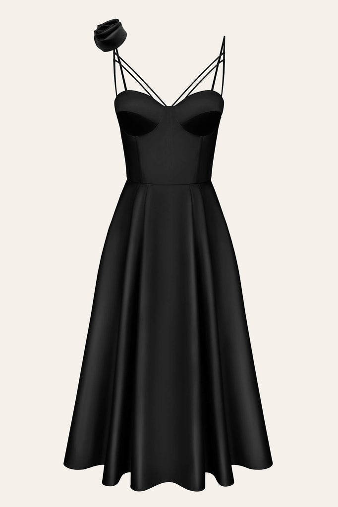 Rose Detail Bell Corset Midi Dress - POST MERIDIEM