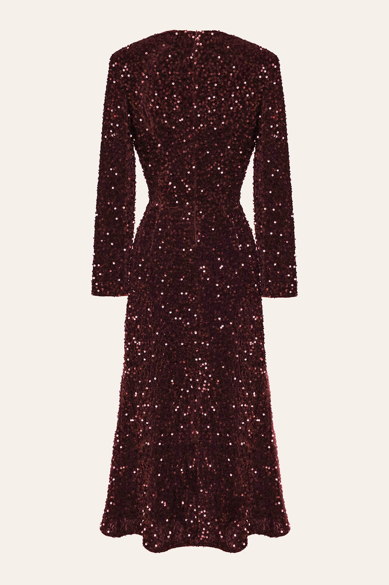 long sleeve velvet sequin dress Sequin Decorated Velvet Long Sleeve Midi Dress M / Red