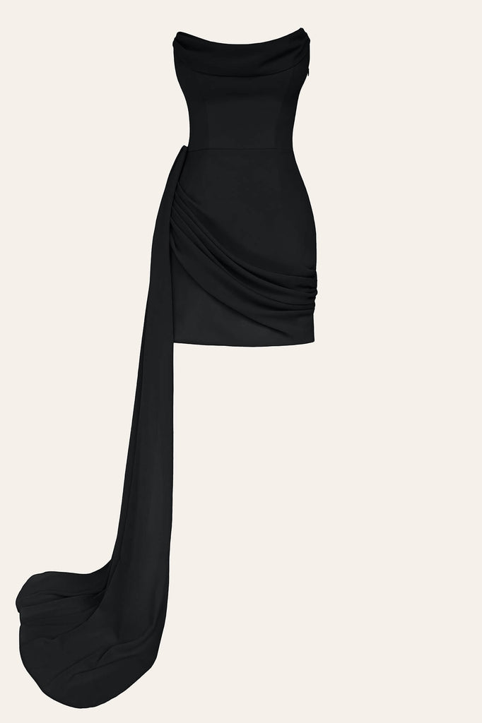 Сorset Draped Chiffon Train Mini Dress - POST MERIDIEM