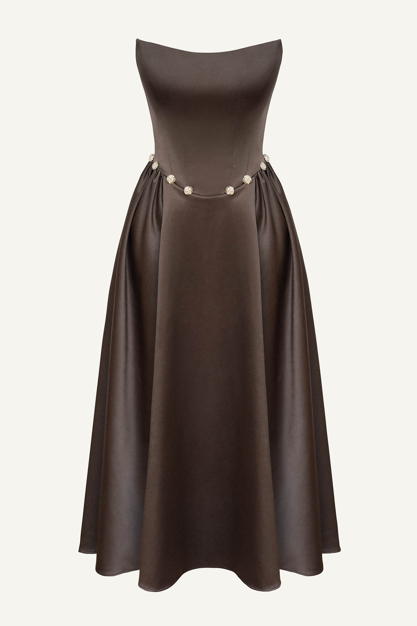 cami tier midi dress in metallic classic corsage Tuck Corset Top Midi Dress S / Chocolate