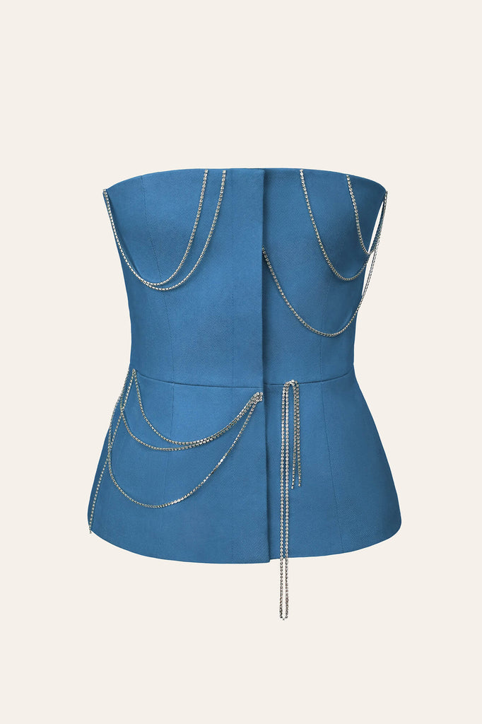 Denim Decorated Button Front Top - POST MERIDIEM