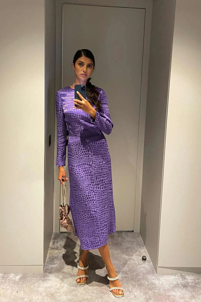 Godet Silhouette Long Sleeve Midi Dress - POST MERIDIEM