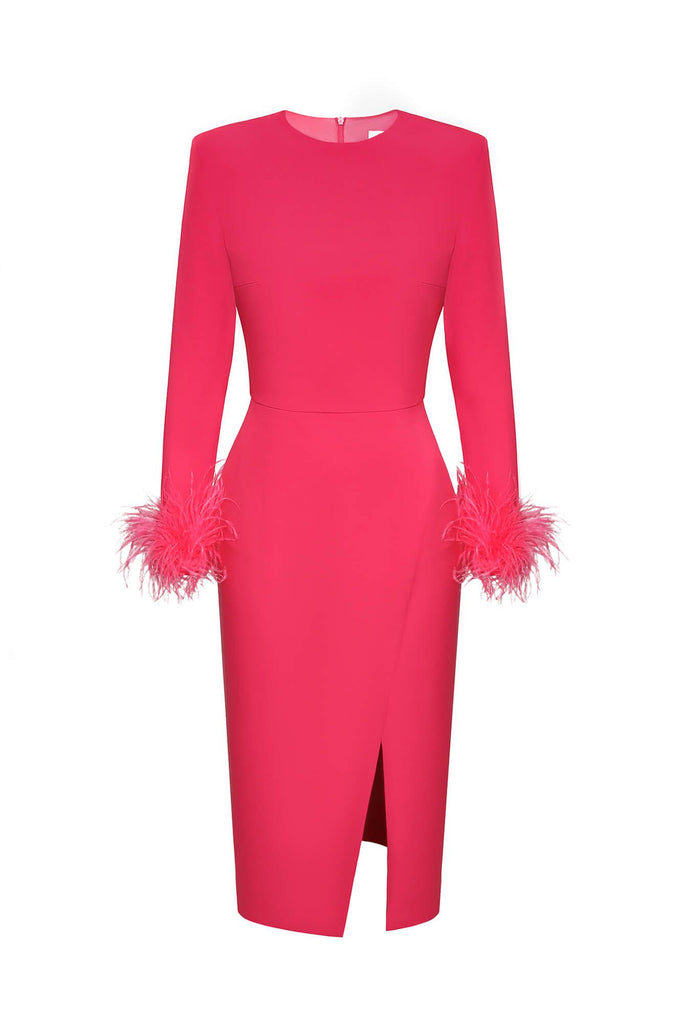 Wrap Feather Sleeve Midi Dress - POST MERIDIEM