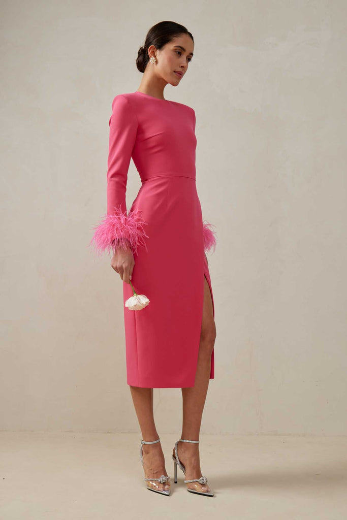 Wrap Feather Sleeve Midi Dress - POST MERIDIEM