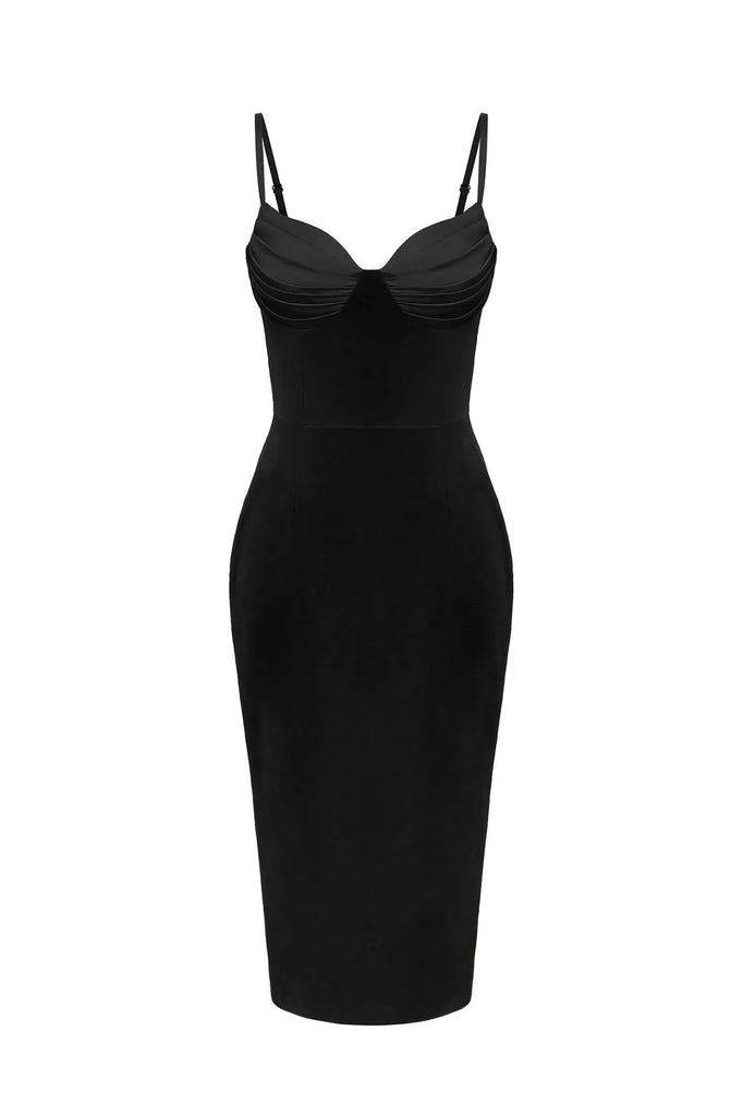 Frill Cups Velvet Midi Dress - POST MERIDIEM