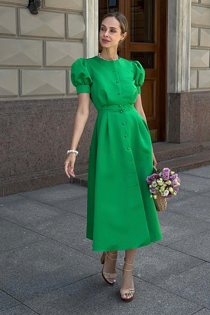 Button Front Midi Dress - POST MERIDIEM