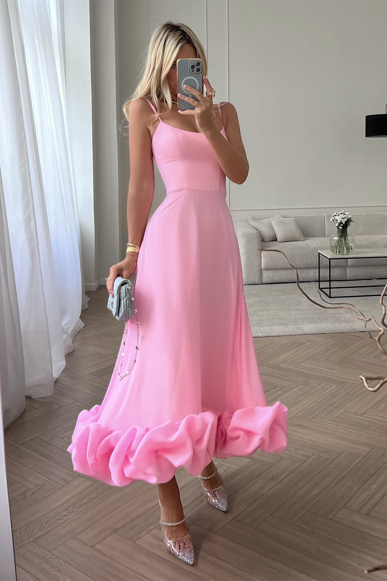 Flounce Bustier Midi Dress XXS / Pink Flounce Bustier Midi Dress XXS / Pink