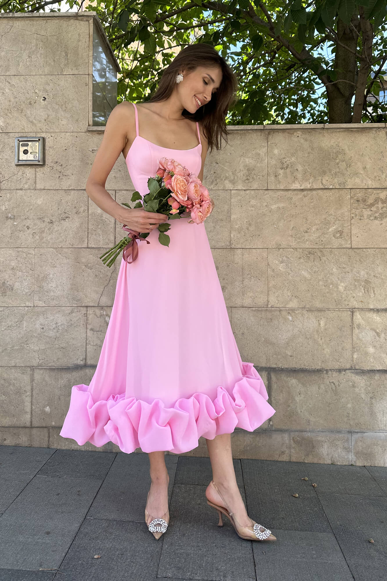 Flounce Bustier Midi Dress – POST MERIDIEM