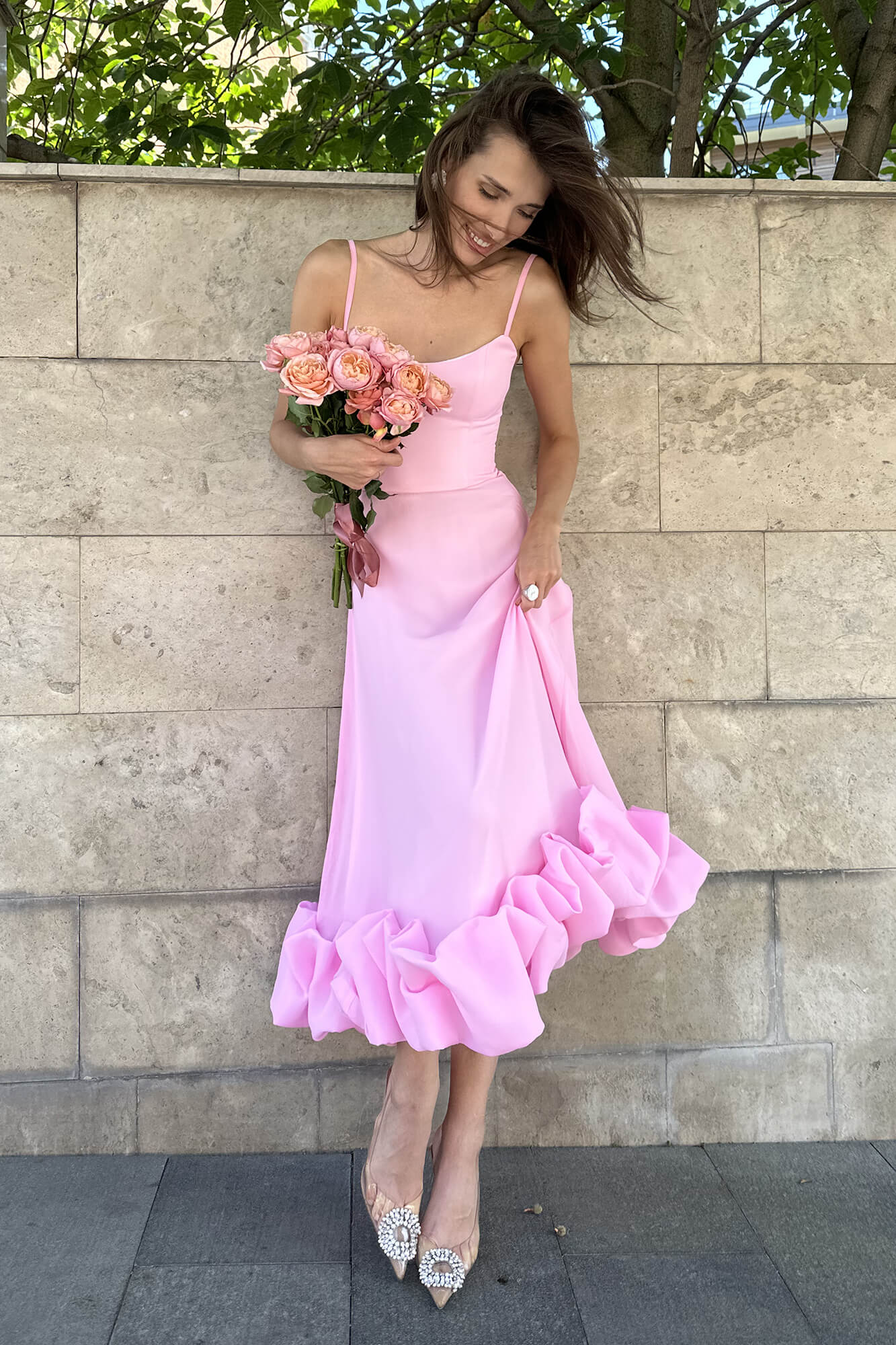 Flounce Bustier Midi Dress XXS / Pink Flounce Bustier Midi Dress XXS / Pink