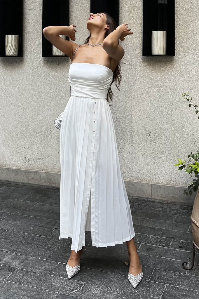 Corset Pleated Midi Dress - POST MERIDIEM