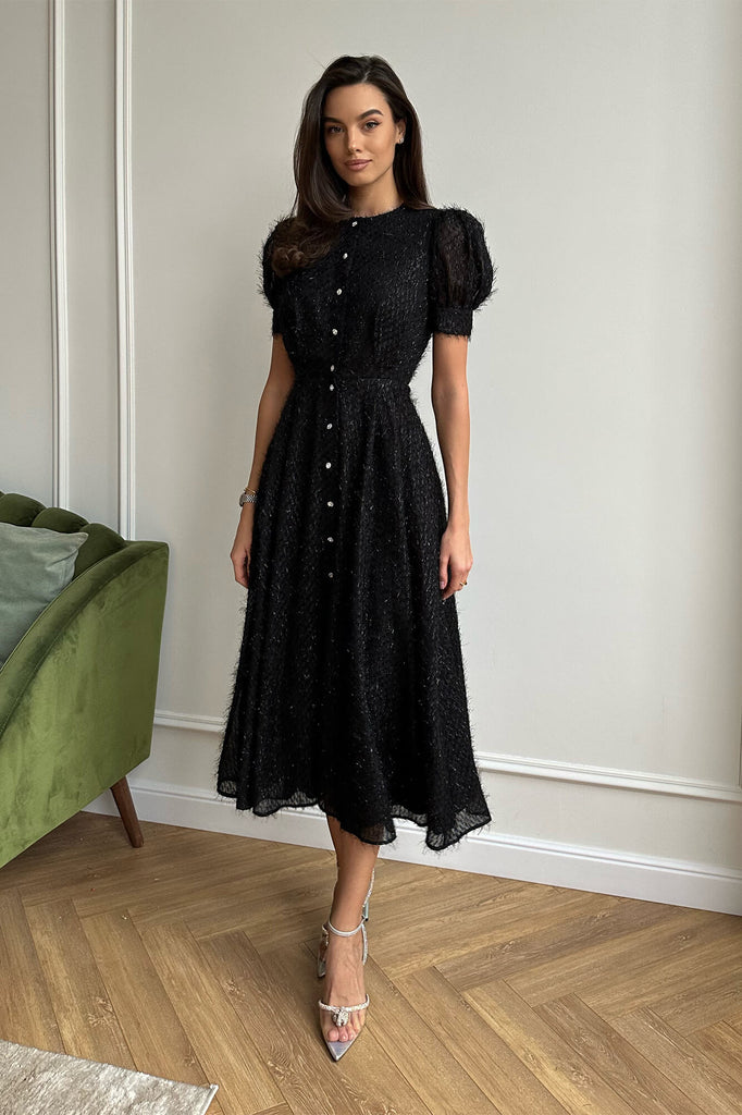 Sequin Button Front Midi Dress - POST MERIDIEM