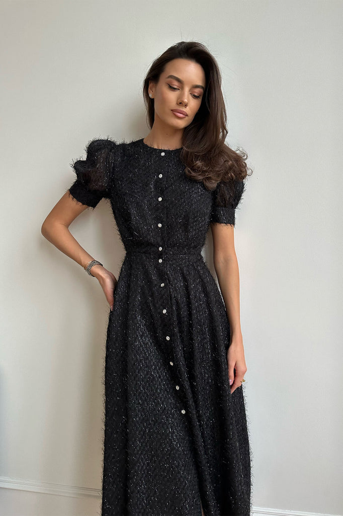 Sequin Button Front Midi Dress - POST MERIDIEM