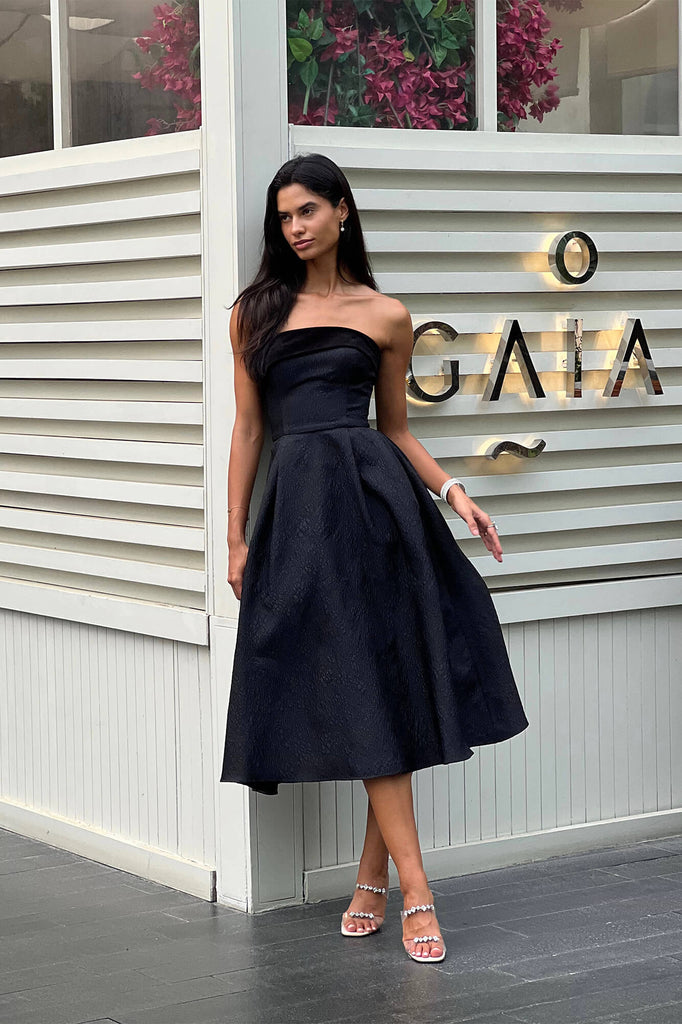 Jacquard Midi Dress with Velvet Turn-up - POST MERIDIEM