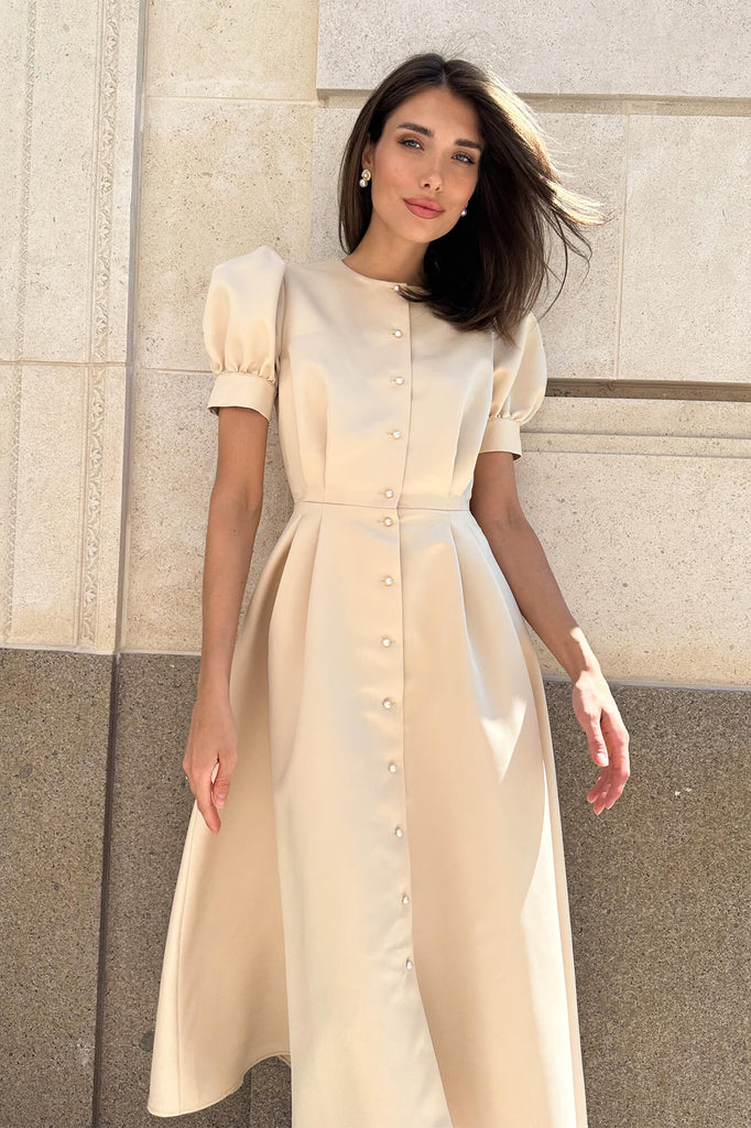 Button Front Midi Dress - POST MERIDIEM