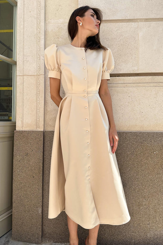 Button Front Midi Dress - POST MERIDIEM