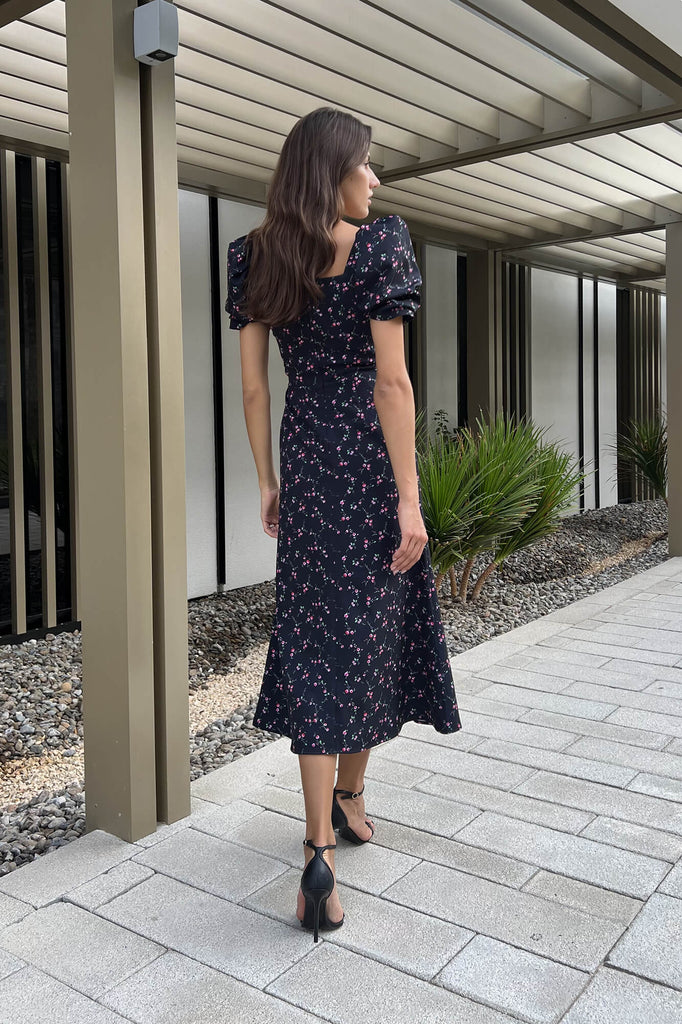 Godet Silhouette Square Neck Midi Dress - POST MERIDIEM