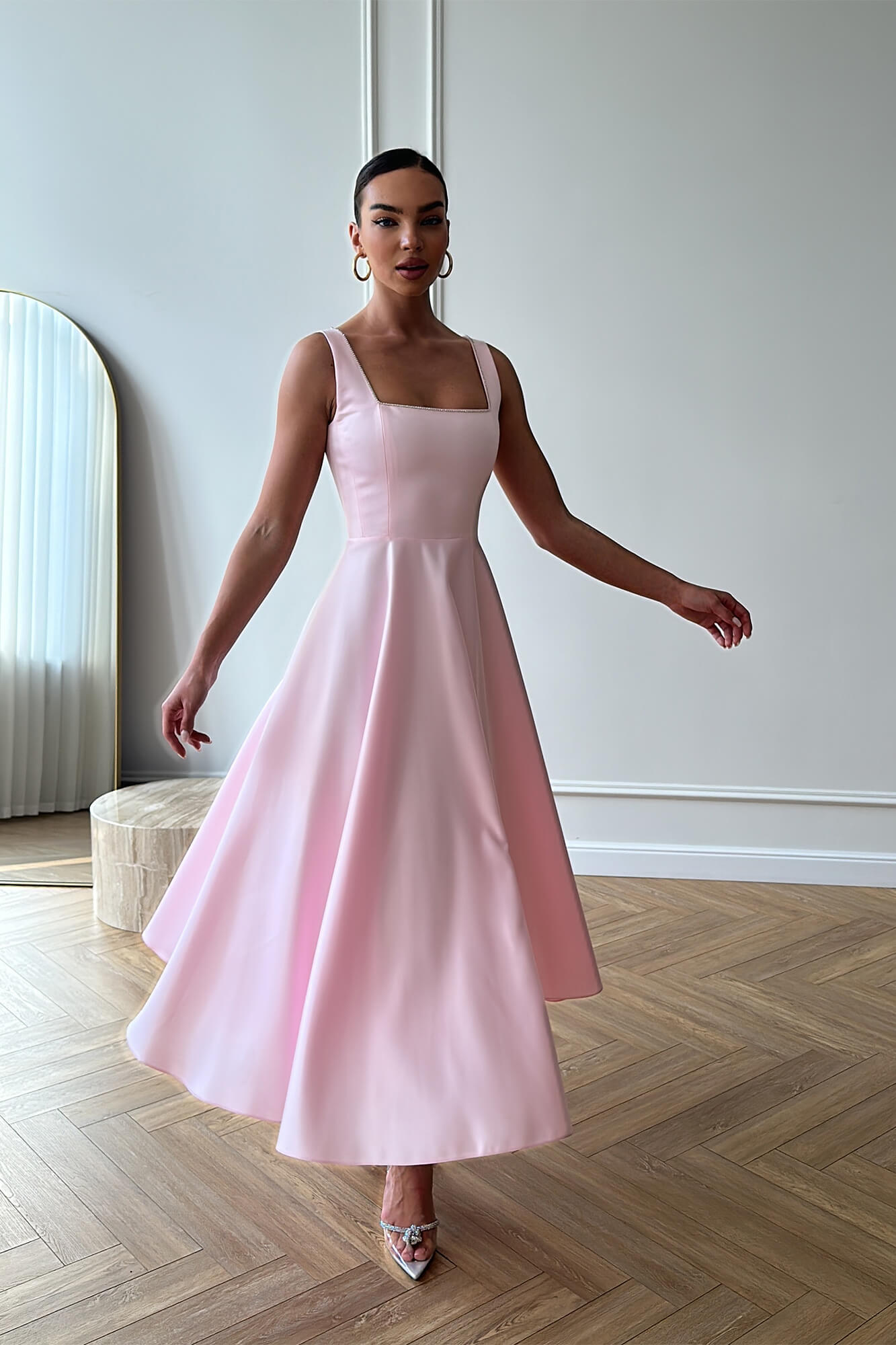 Strap Decorated Bodice Midi Dress