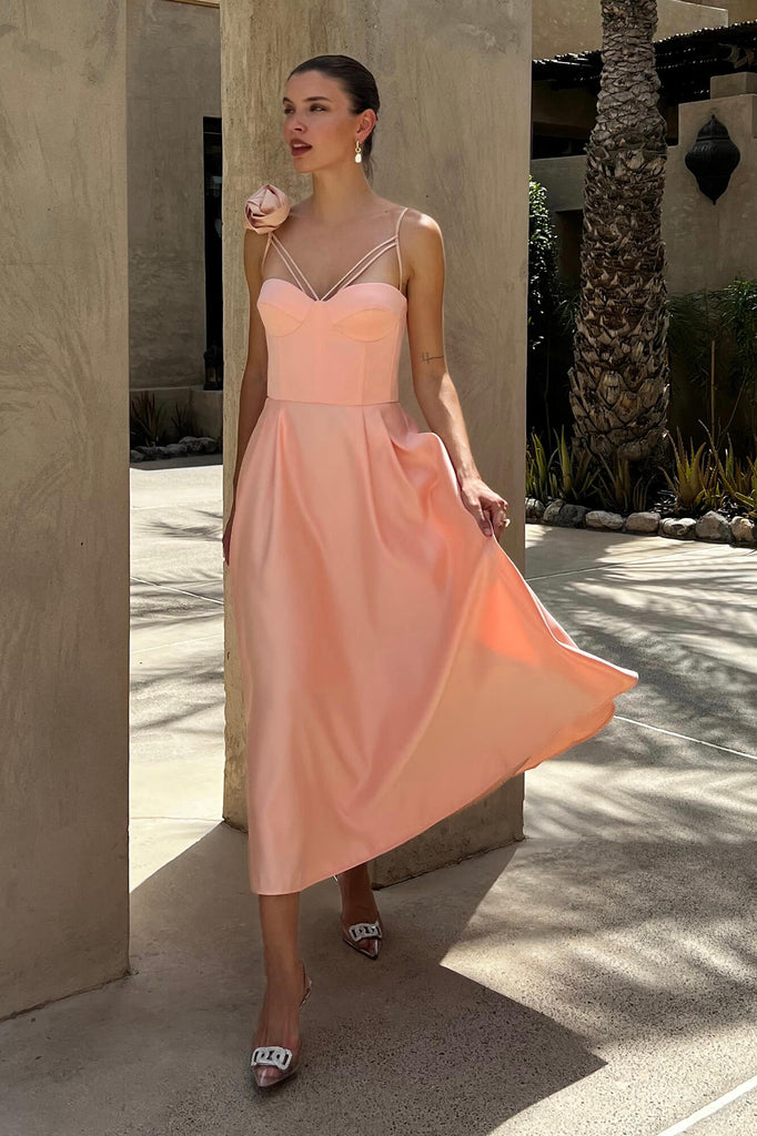 Rose Detail Bell Corset Midi Dress - POST MERIDIEM