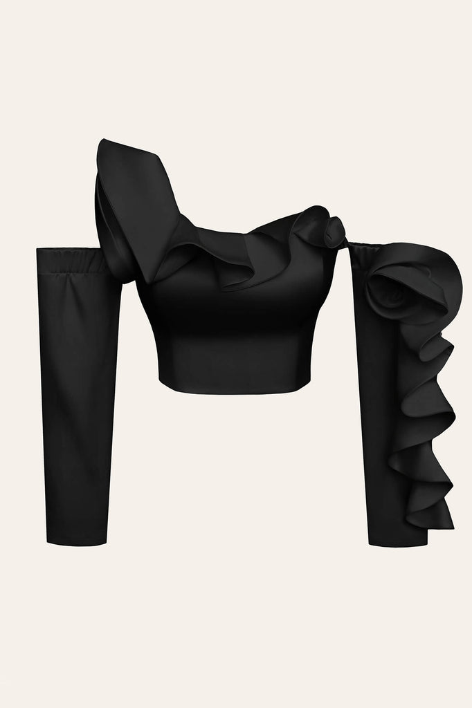 Long Sleeve Roses Crop Top - POST MERIDIEM