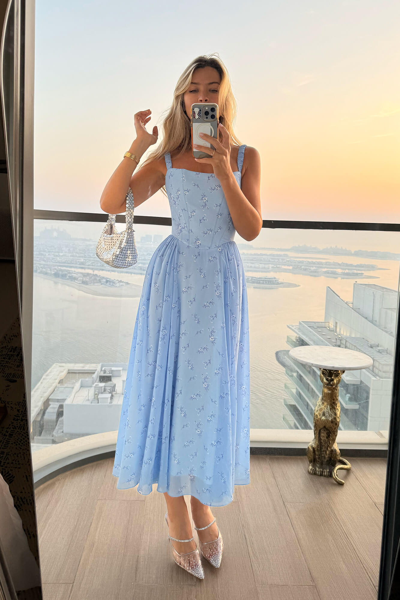Strap Midi Dress with Corset-Style Bodice