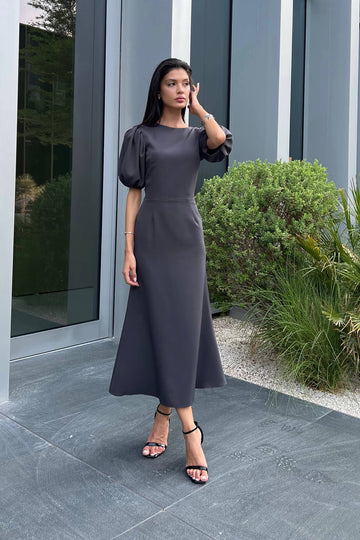 Godet Silhouette Puff Sleeve Midi Dress – POST MERIDIEM