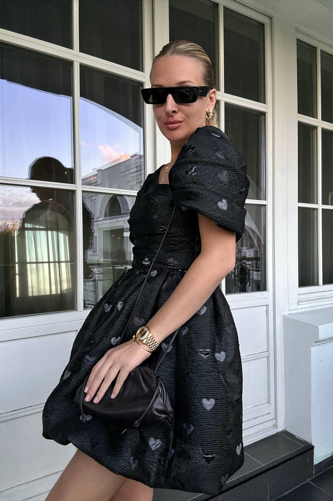 Draped Bodice Jacquard Mini Dress - POST MERIDIEM