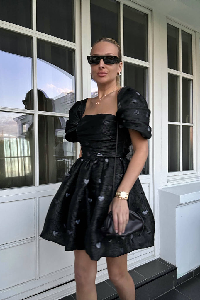 Draped Bodice Jacquard Mini Dress - POST MERIDIEM