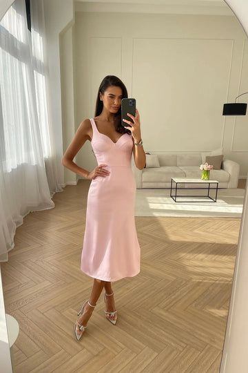 Satin V neck Midi Dress - POST MERIDIEM