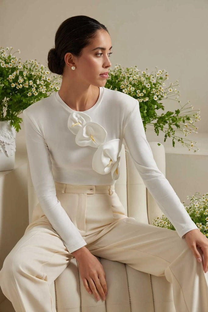 Floral Detail Knitted Bodysuit - POST MERIDIEM