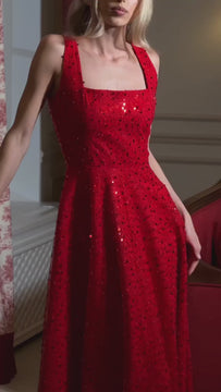Red sequin midi dress, video