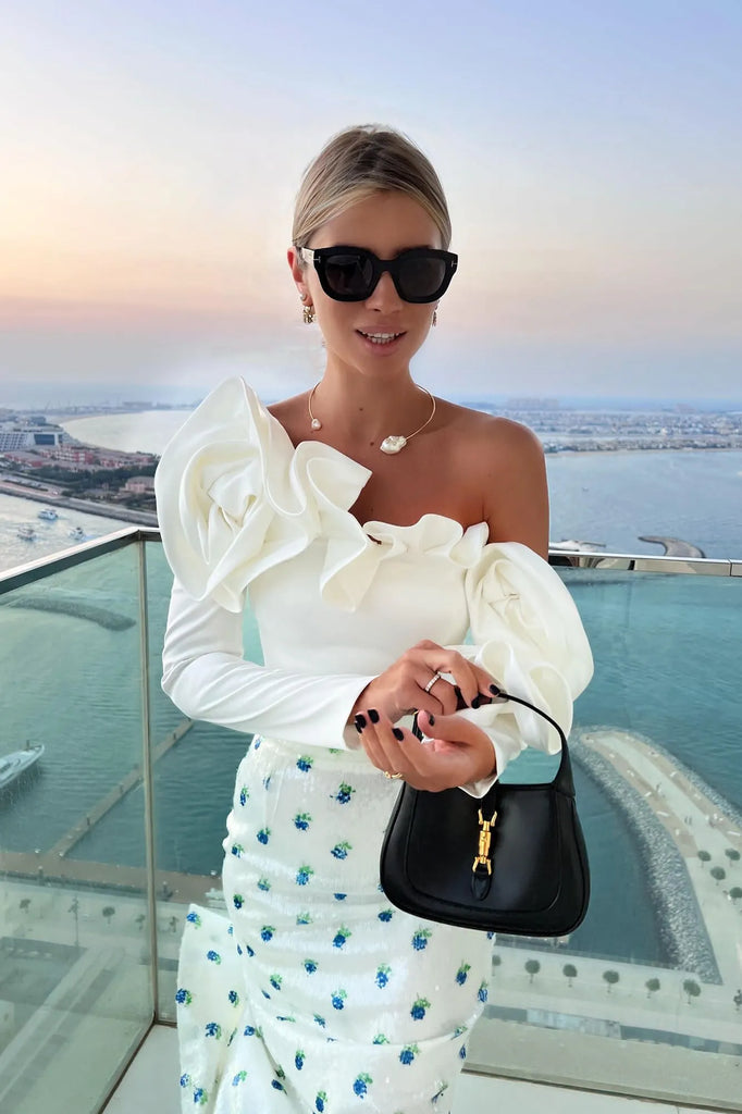 Long Sleeve Roses Crop Top - POST MERIDIEM