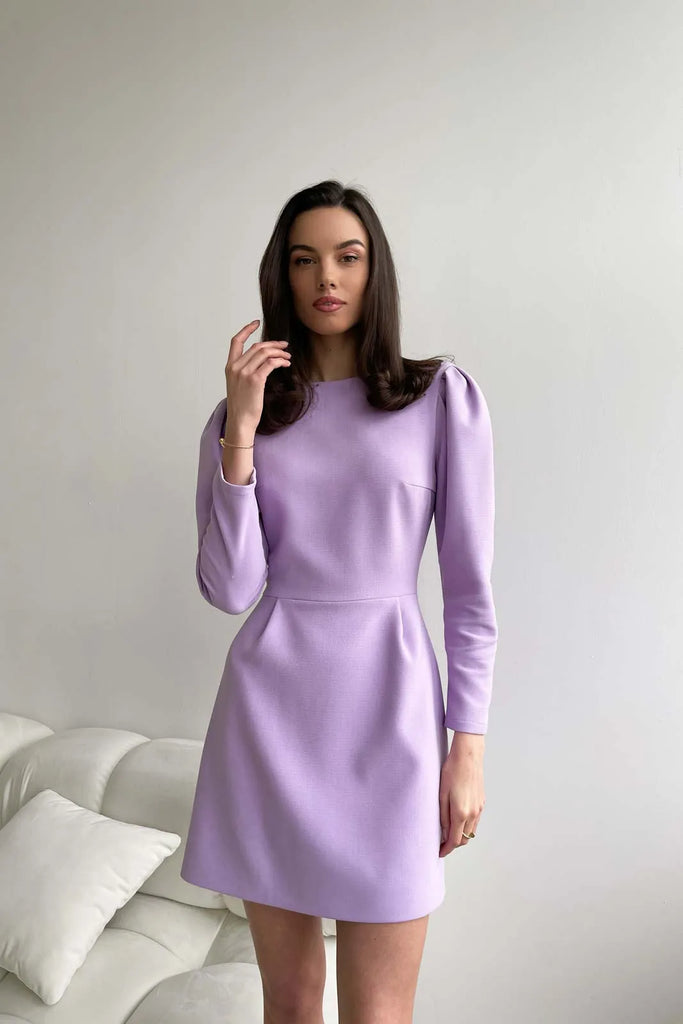 Pleated Long Sleeve Mini Dress - POST MERIDIEM
