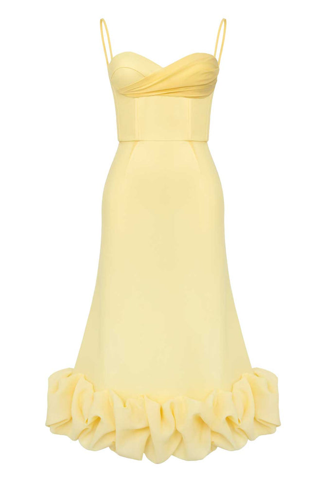 Draped Bodice Bottom Flounced Bustier Dress - POST MERIDIEM
