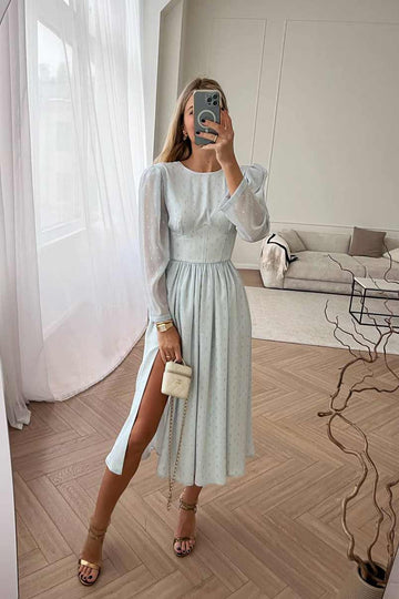 Long Sleeve Chiffon Midi Dress - POST MERIDIEM