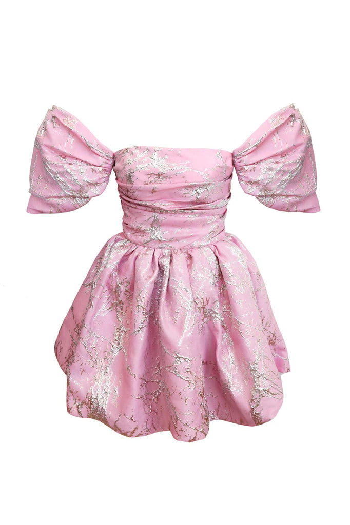 Draped Bodice Jacquard Mini Dress - POST MERIDIEM