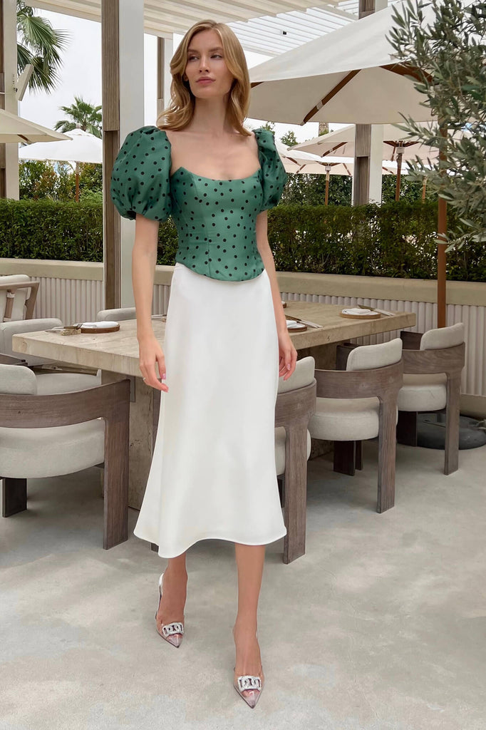 Polka-Dot Puffy Sleeve Bustier Crop Top - POST MERIDIEM