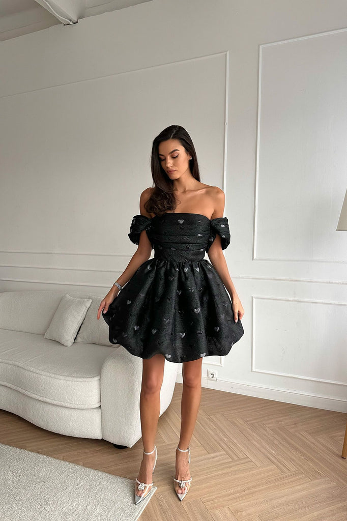 Draped Bodice Jacquard Mini Dress - POST MERIDIEM