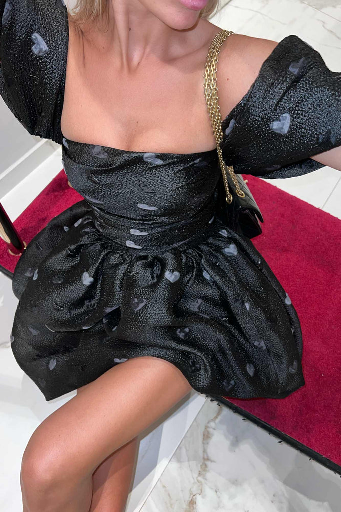 Draped Bodice Jacquard Mini Dress - POST MERIDIEM