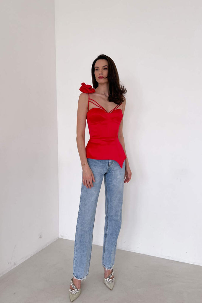 Rose Detail Satin Bustier Top - POST MERIDIEM